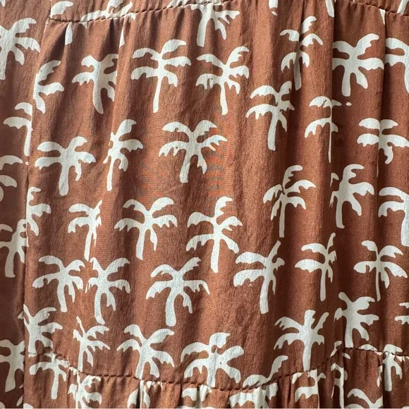 Natalie Martin Silk Palm Tree Print Short Sleeve Maxi Dress Brown Small S READ - Picture 12 of 16